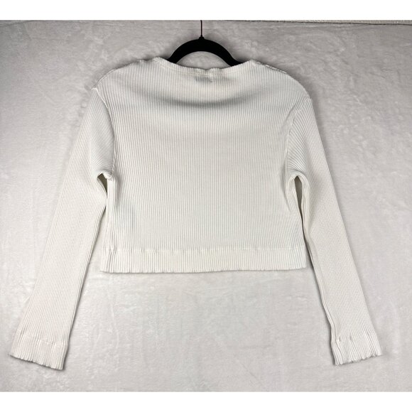 LESET Women's Ali Ribbed-knit Cropped Top In Ivory size XS Soft Stretch Luxe Top - Picture 3 of 9